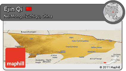 Physical Panoramic Map of Ejin Qi, shaded relief outside