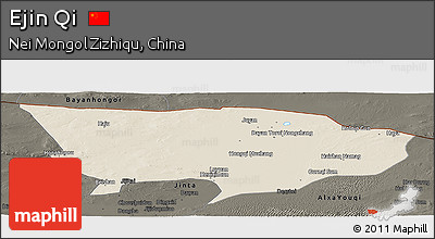 Shaded Relief Panoramic Map of Ejin Qi, darken
