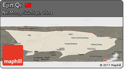 Shaded Relief Panoramic Map of Ejin Qi, darken