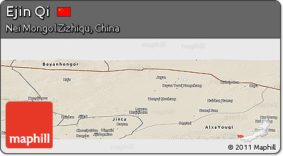 Shaded Relief Panoramic Map of Ejin Qi