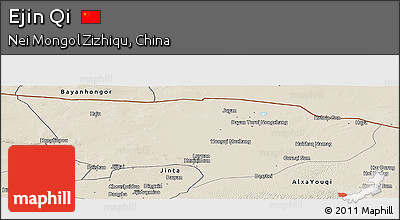 Shaded Relief Panoramic Map of Ejin Qi