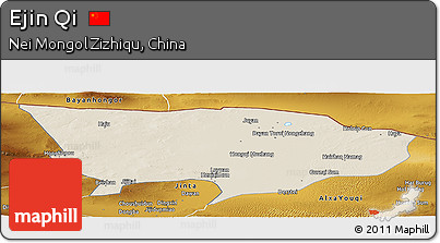 Shaded Relief Panoramic Map of Ejin Qi, physical outside