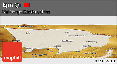 Shaded Relief Panoramic Map of Ejin Qi, physical outside
