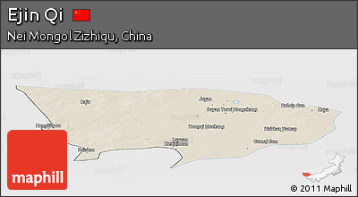 Shaded Relief Panoramic Map of Ejin Qi, single color outside