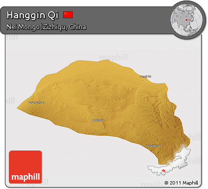 Physical 3D Map of Hanggin Qi, cropped outside