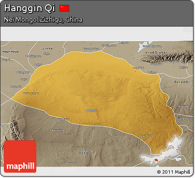 Physical 3D Map of Hanggin Qi, semi-desaturated