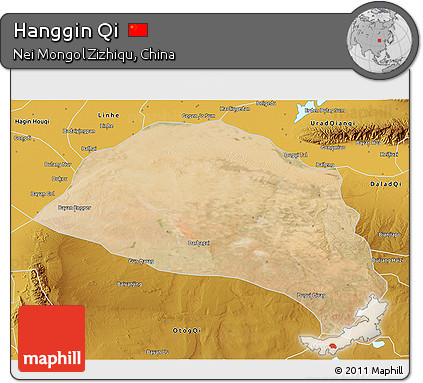 Satellite 3D Map of Hanggin Qi, physical outside