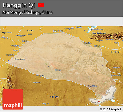 Satellite 3D Map of Hanggin Qi, physical outside