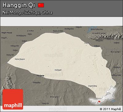 Shaded Relief 3D Map of Hanggin Qi, darken