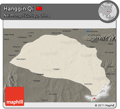 Shaded Relief 3D Map of Hanggin Qi, darken