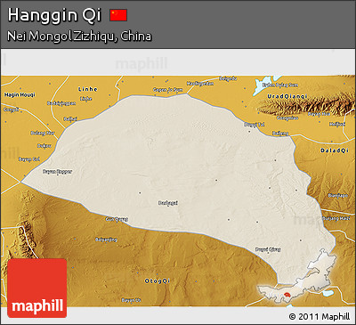 Shaded Relief 3D Map of Hanggin Qi, physical outside