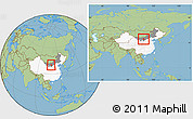 Savanna Style Location Map of Hanggin Qi, highlighted country, highlighted parent region, within the entire country