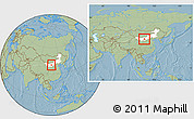 Savanna Style Location Map of Hanggin Qi, highlighted parent region, within the entire country, hill shading
