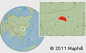Savanna Style Location Map of Hanggin Qi, hill shading