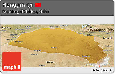 Physical Panoramic Map of Hanggin Qi, satellite outside