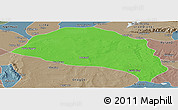 Political Panoramic Map of Hanggin Qi, semi-desaturated