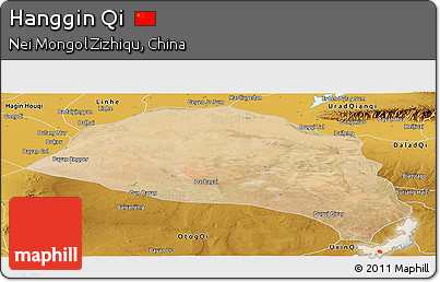 Satellite Panoramic Map of Hanggin Qi, physical outside