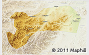 Physical 3D Map of Harqin Qi, lighten