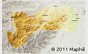 Physical 3D Map of Harqin Qi, lighten, semi-desaturated