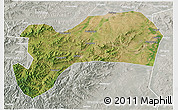 Satellite 3D Map of Harqin Qi, lighten, semi-desaturated