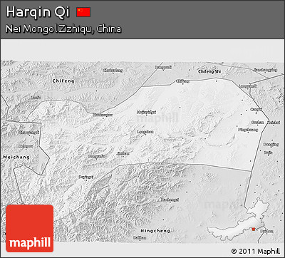 Silver Style 3D Map of Harqin Qi