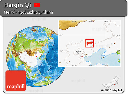 Physical Location Map of Harqin Qi, highlighted country