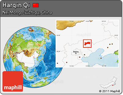 Physical Location Map of Harqin Qi, highlighted country