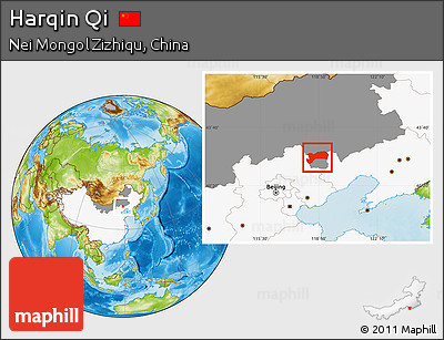 Physical Location Map of Harqin Qi, highlighted country, highlighted parent region