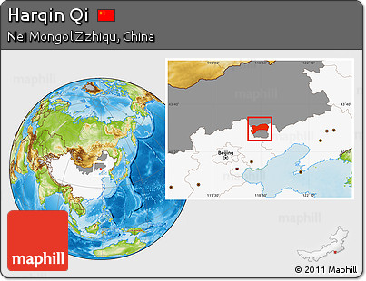 Physical Location Map of Harqin Qi, highlighted country, highlighted parent region