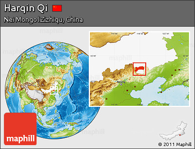 Physical Location Map of Harqin Qi, highlighted parent region