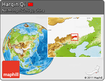 Physical Location Map of Harqin Qi, highlighted parent region