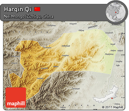 Physical Map of Harqin Qi, semi-desaturated