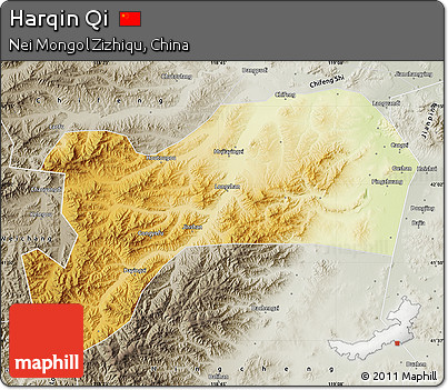 Physical Map of Harqin Qi, semi-desaturated