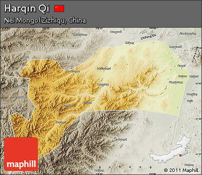 Physical Map of Harqin Qi, semi-desaturated