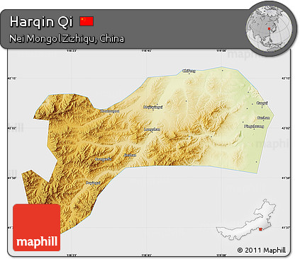 Physical Map of Harqin Qi, single color outside