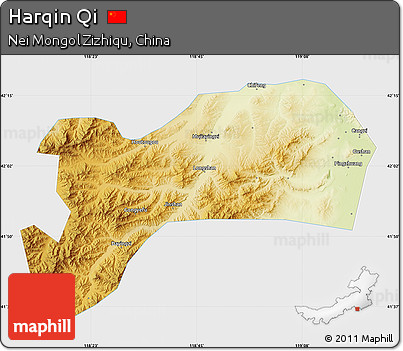 Physical Map of Harqin Qi, single color outside