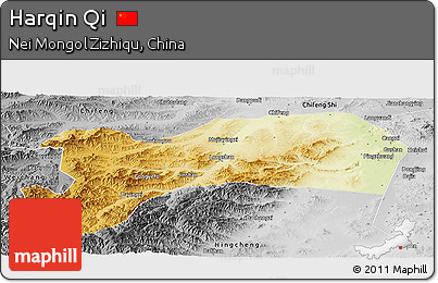 Physical Panoramic Map of Harqin Qi, desaturated