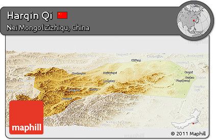 Physical Panoramic Map of Harqin Qi, lighten