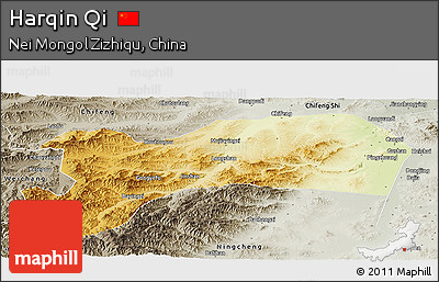 Physical Panoramic Map of Harqin Qi, semi-desaturated