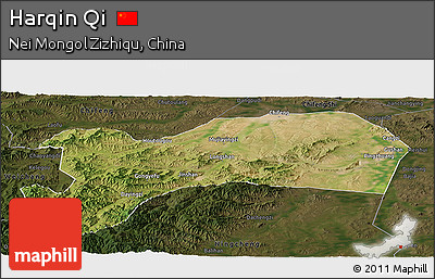 Satellite Panoramic Map of Harqin Qi, darken