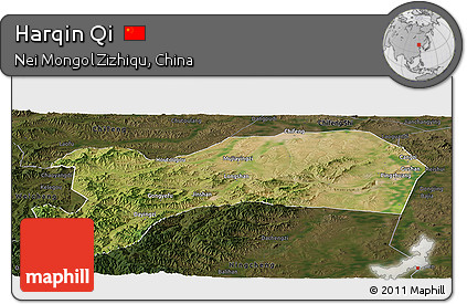 Satellite Panoramic Map of Harqin Qi, darken