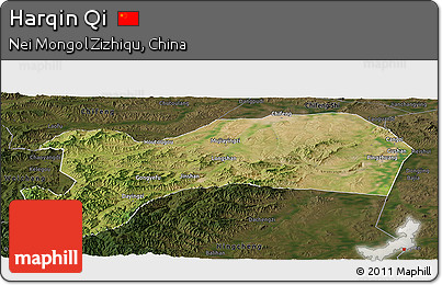 Satellite Panoramic Map of Harqin Qi, darken