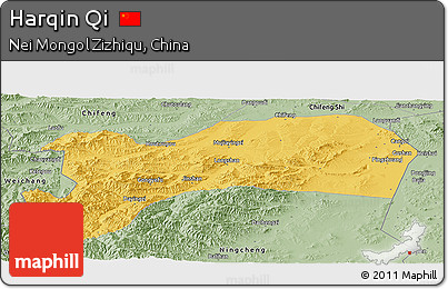 Savanna Style Panoramic Map of Harqin Qi