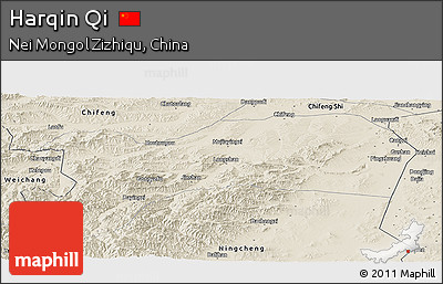 Shaded Relief Panoramic Map of Harqin Qi