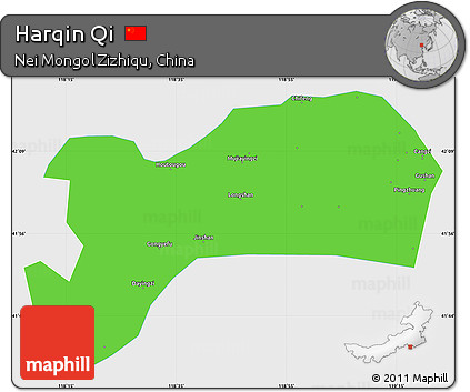 Political Simple Map of Harqin Qi, single color outside