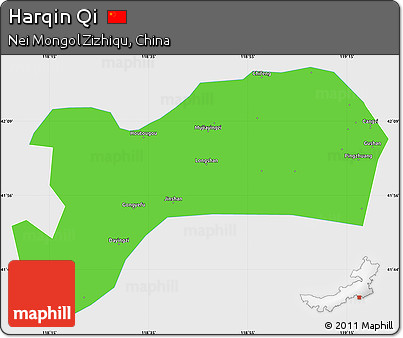 Political Simple Map of Harqin Qi, single color outside