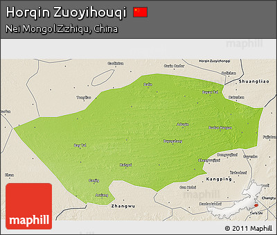 Physical 3D Map of Horqin Zuoyihouqi, shaded relief outside