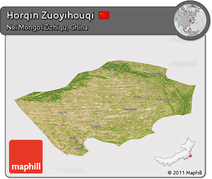Satellite 3D Map of Horqin Zuoyihouqi, cropped outside