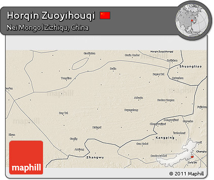 Shaded Relief 3D Map of Horqin Zuoyihouqi