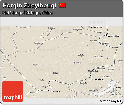 Shaded Relief 3D Map of Horqin Zuoyihouqi
